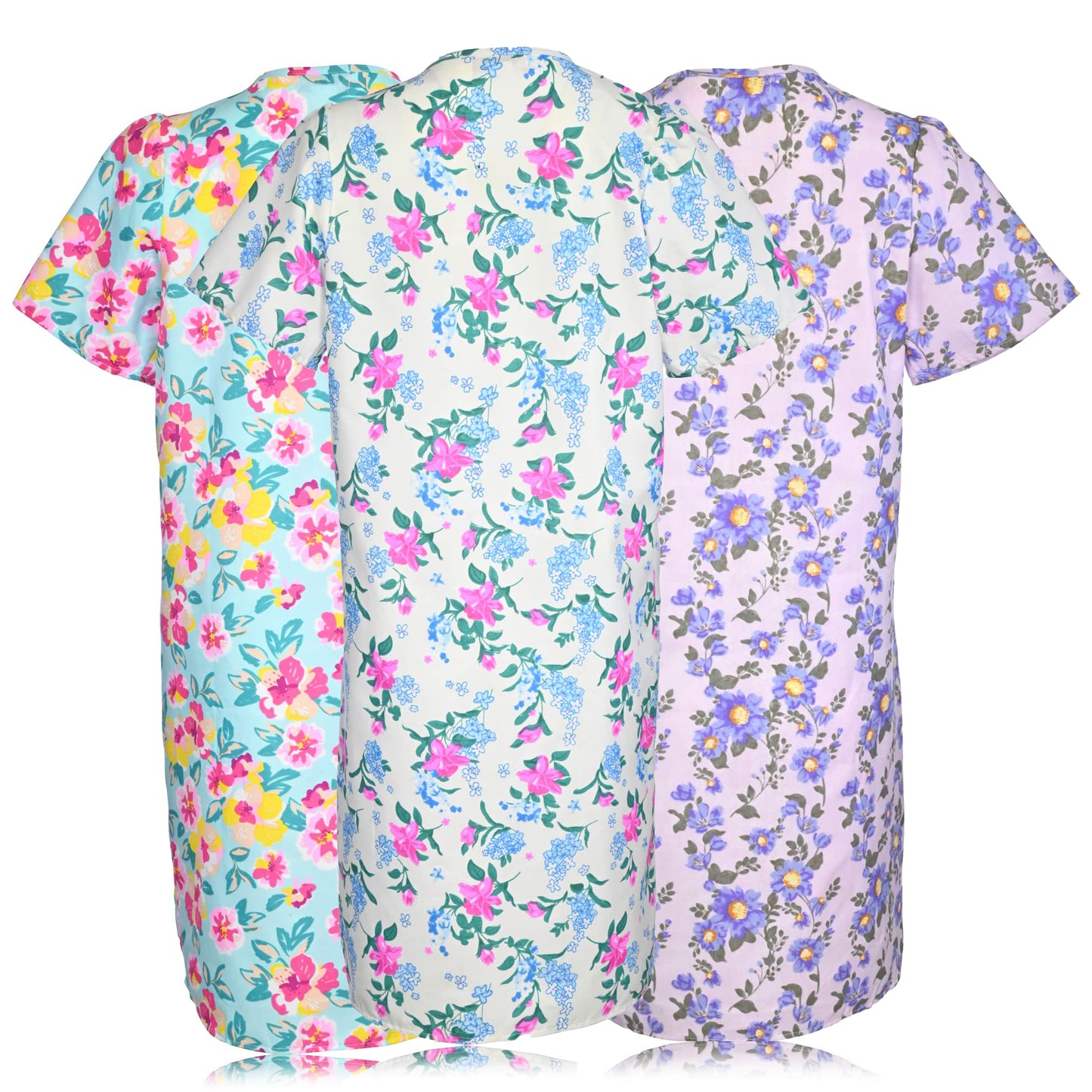 JEFFRICO 3 Pack House Dresses for Women with Pockets - Lightweight Breathable Short Sleeve Muumuu & Nightgowns - Dusters