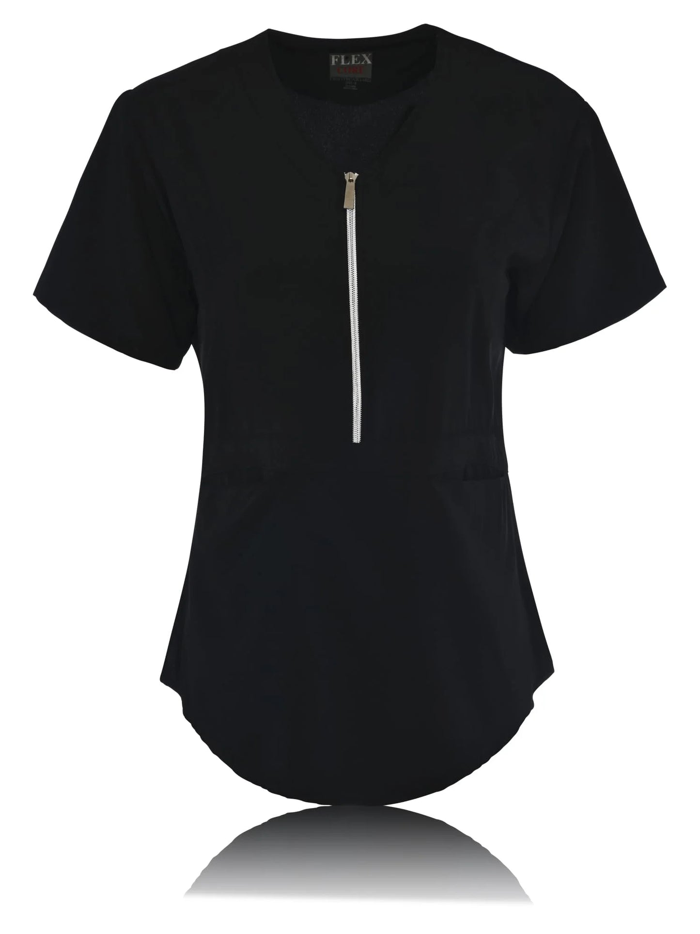 JEFFRICO Scrubs For Women Short Sleeve Zipper Front V-Neck Top 2 Pockets