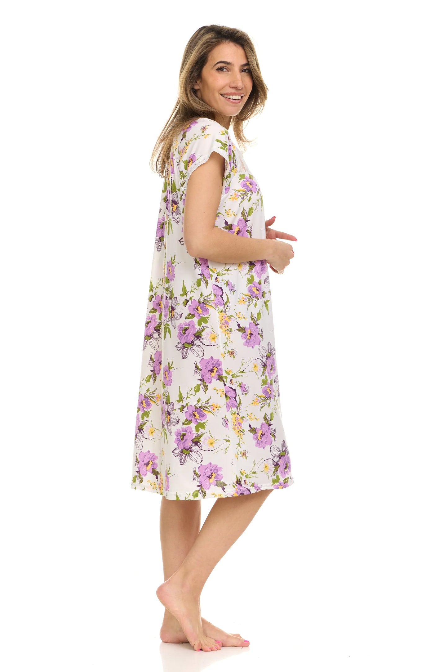 JEFFRICO Womens Nightgowns Short Sleeve Sleepwear Soft Pajama Dress Nightshirts