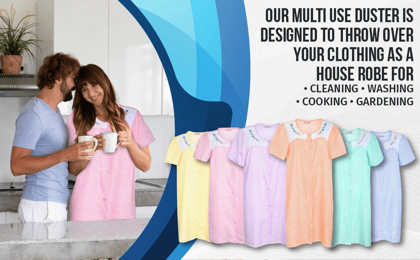 JEFFRICO House Dresses for Women with Pockets - Lightweight Breathable Short Sleeve Muumuu & Nightgowns - Snap Front Housecoat and Dusters for Women
