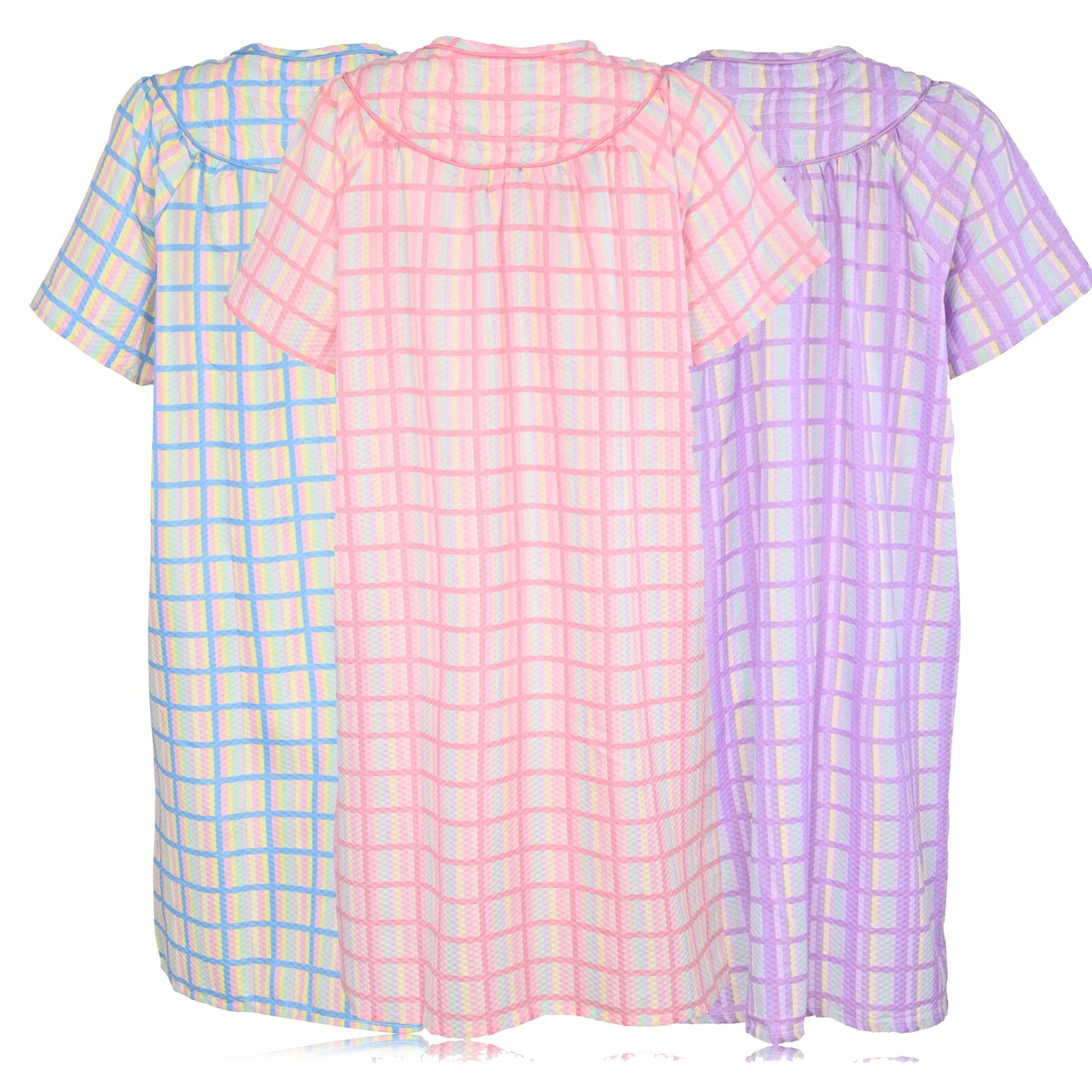 JEFFRICO 3 Pack House Dresses for Women with Pockets - Lightweight Breathable Short Sleeve Muumuu & Nightgowns - Dusters