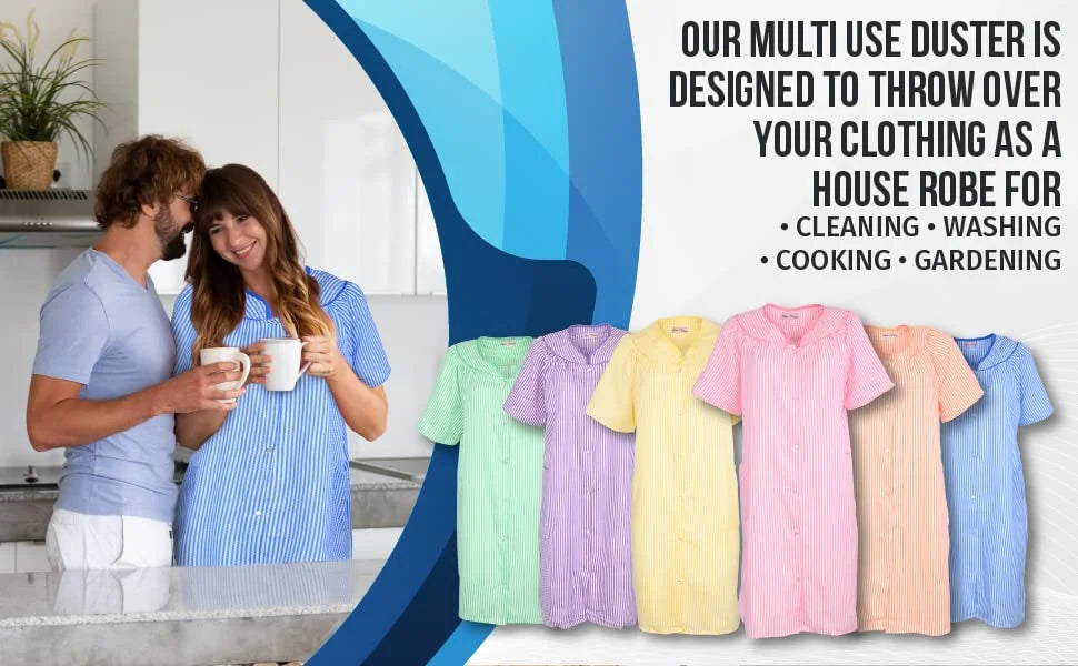 JEFFRICO House Dresses for Women with Pockets - Lightweight Breathable Short Sleeve Muumuu & Nightgowns - Snap Front Housecoat and Dusters for Women