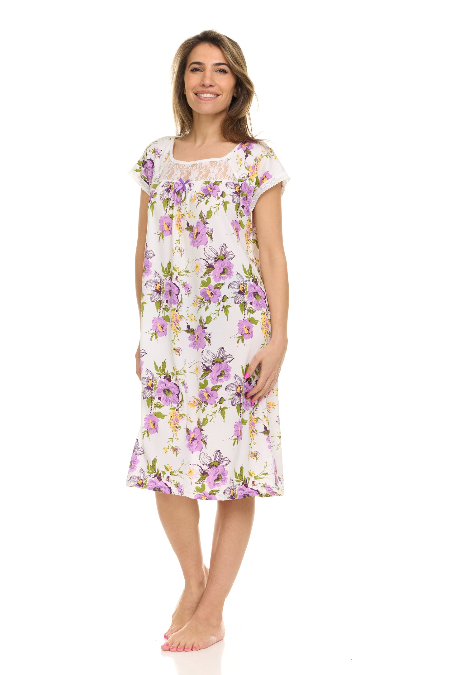 JEFFRICO Womens Nightgowns Short Sleeve Sleepwear Soft Pajama Dress Nightshirts