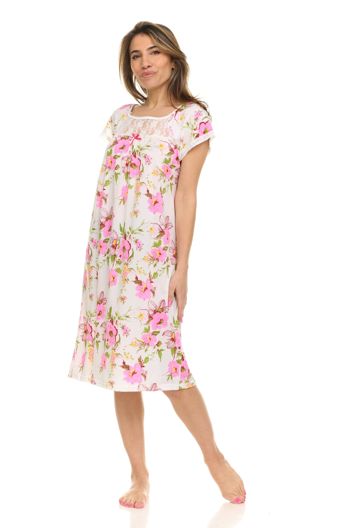 JEFFRICO Womens Nightgowns Short Sleeve Sleepwear Soft Pajama Dress Nightshirts