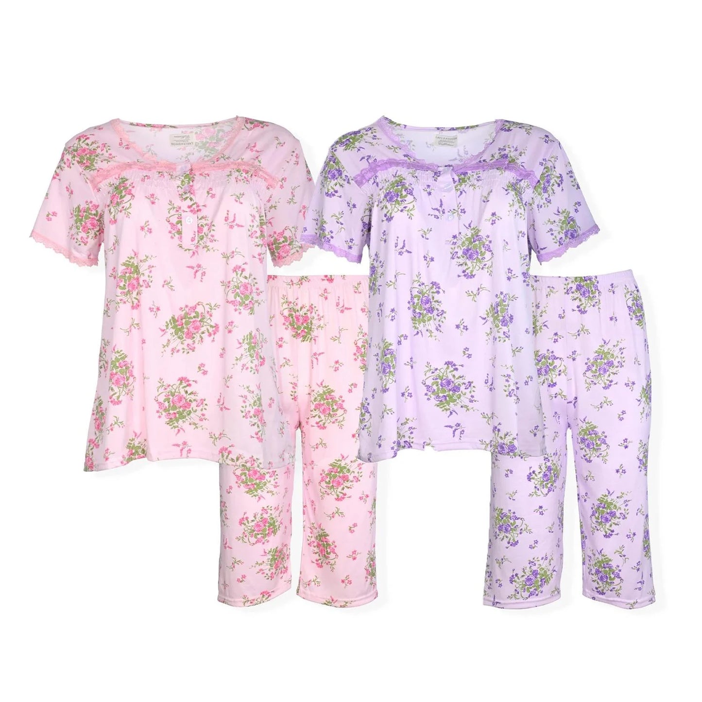 JEFFRICO Pajamas For Women 2 Pack Capri Set Sleepwear Soft Pajamas Short Sleeve Pajamas Sleepshirt With Capri Pants