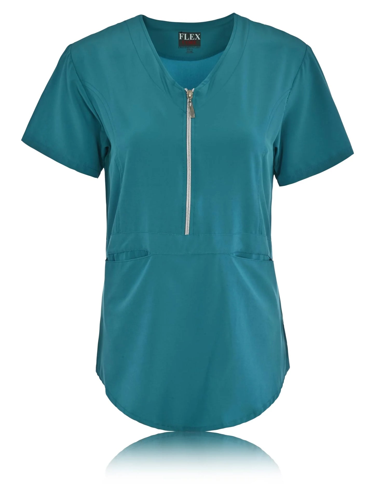 JEFFRICO Scrubs For Women Short Sleeve Zipper Front V-Neck Top 2 Pockets