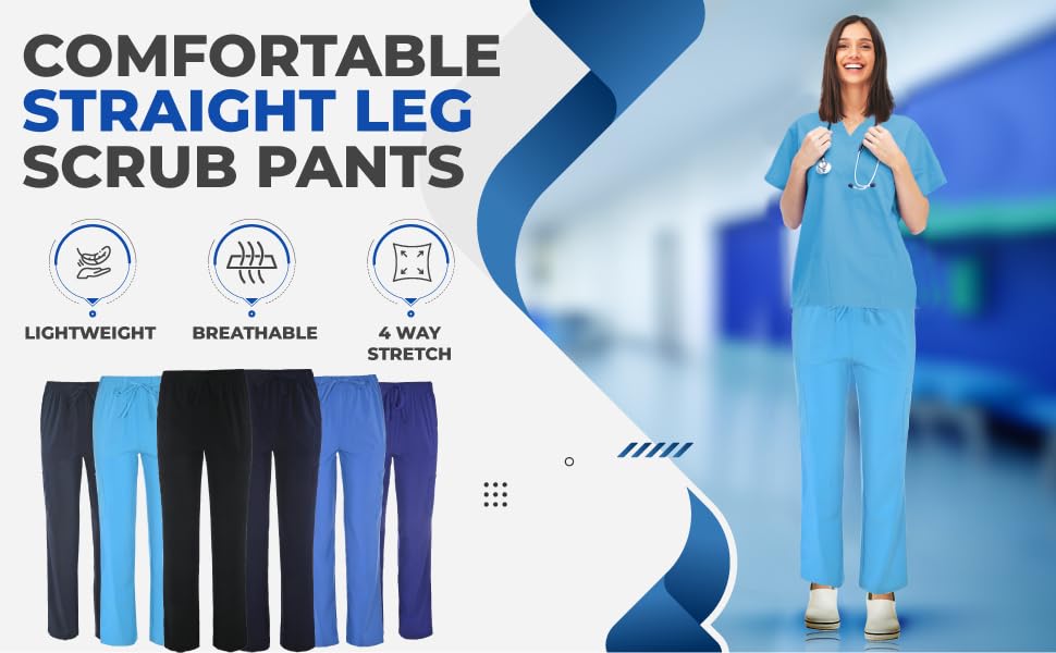 JEFFRICO Scrubs For Women Straight Leg Cargo Pants Lightweight Slim Fit 4 Way Stretch Soft Scrub Pants