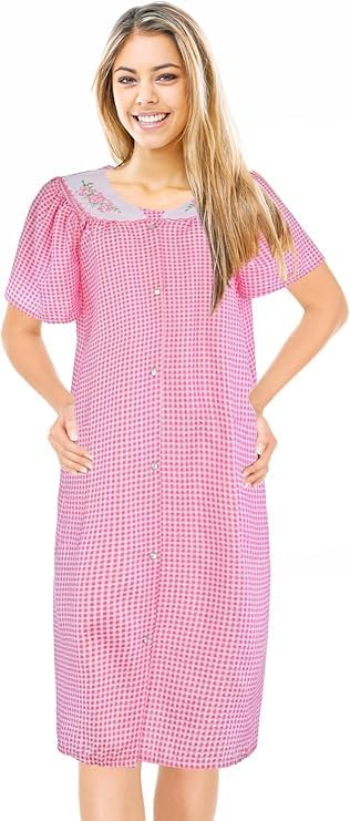 JEFFRICO House Dresses for Women with Pockets - Lightweight Breathable Short Sleeve Muumuu & Nightgowns - Women's Dusters