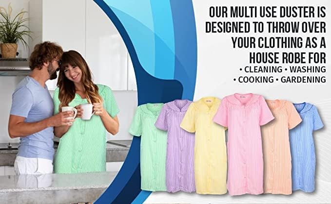 JEFFRICO House Dresses for Women with Pockets - Lightweight Breathable Short Sleeve Muumuu & Nightgowns - Snap Front Housecoat and Dusters for Women
