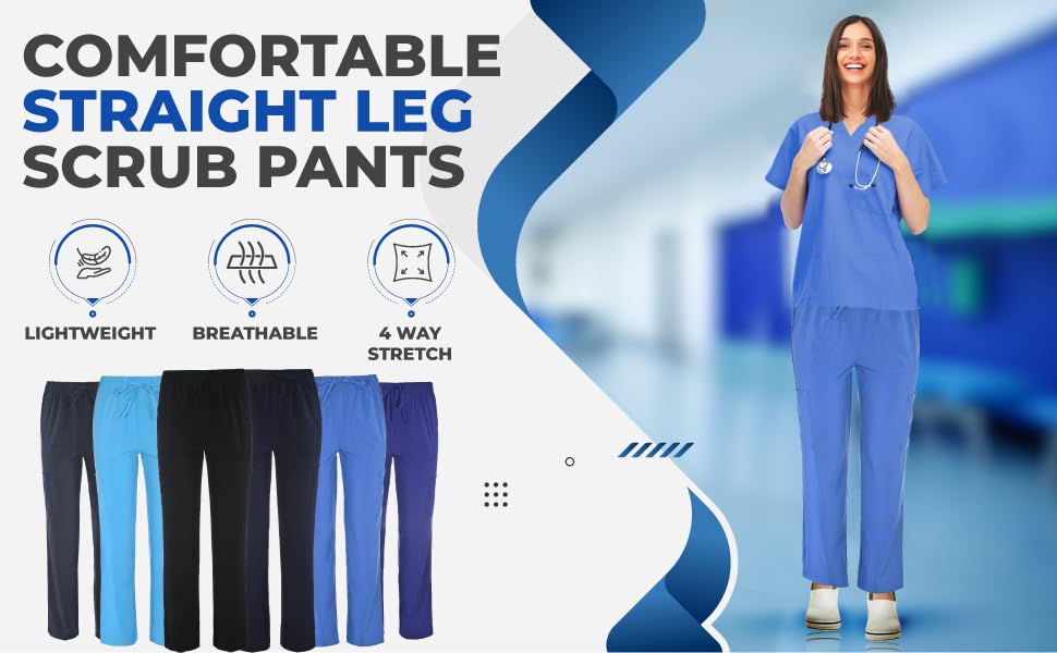 JEFFRICO Scrubs For Women Straight Leg Cargo Pants Lightweight Slim Fit 4 Way Stretch Soft Scrub Pants
