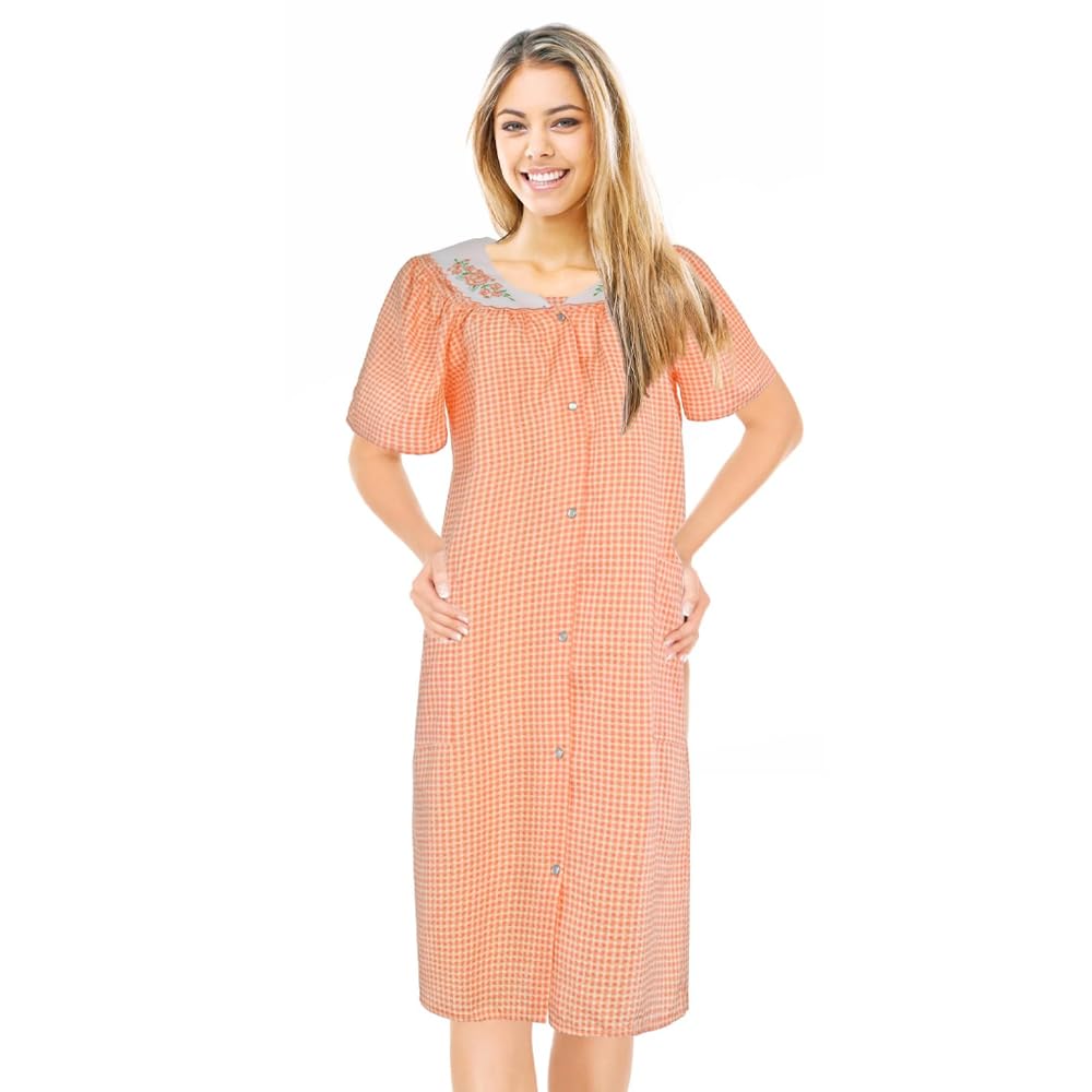 JEFFRICO House Dresses for Women with Pockets - Lightweight Breathable Short Sleeve Muumuu & Nightgowns - Women's Dusters