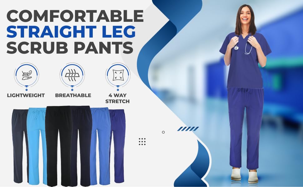 JEFFRICO Scrubs For Women Straight Leg Cargo Pants Lightweight Slim Fit 4 Way Stretch Soft Scrub Pants