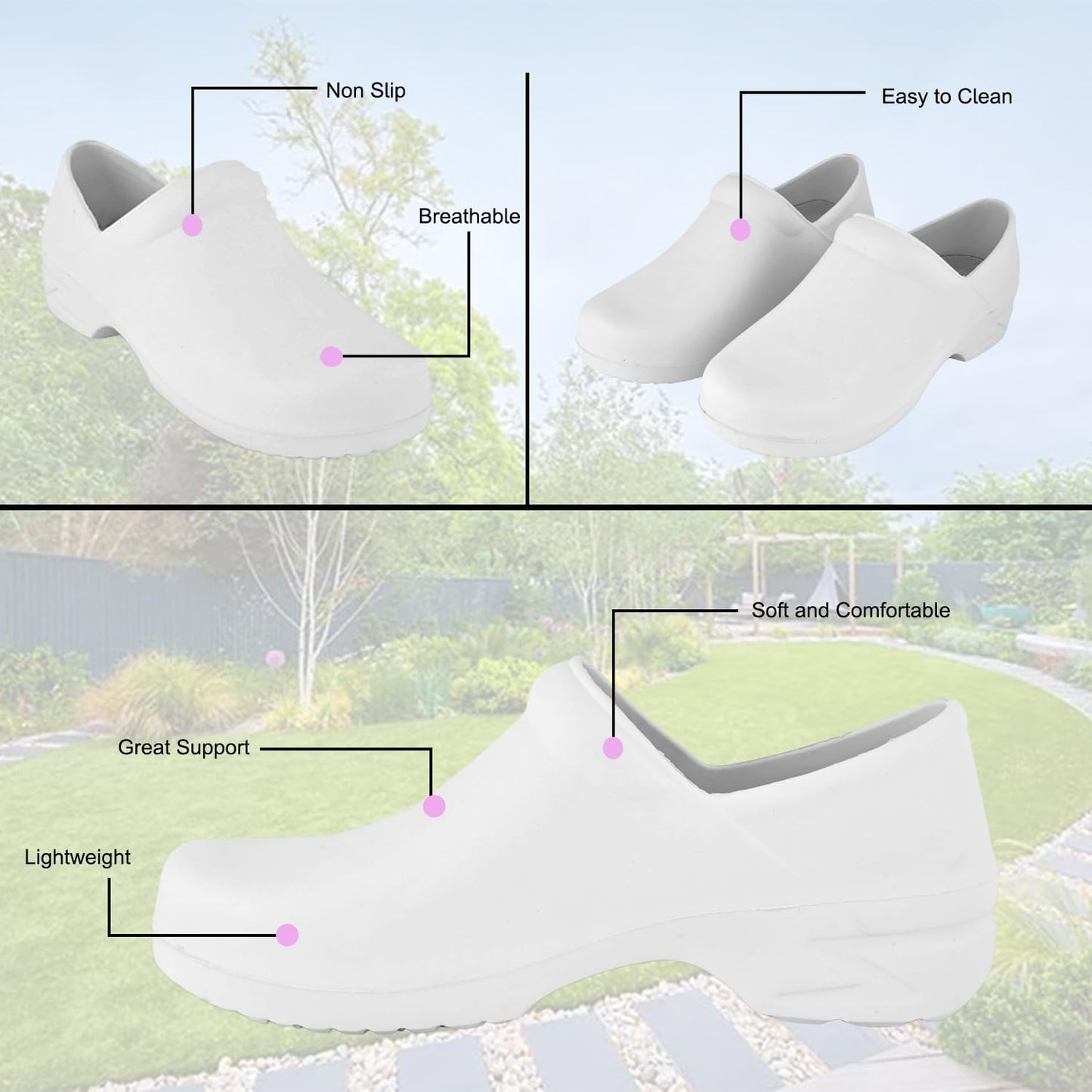 JEFFRICO Womens Clogs Breathable Lightweight Slip On Clogs Comfort Garden Shoes