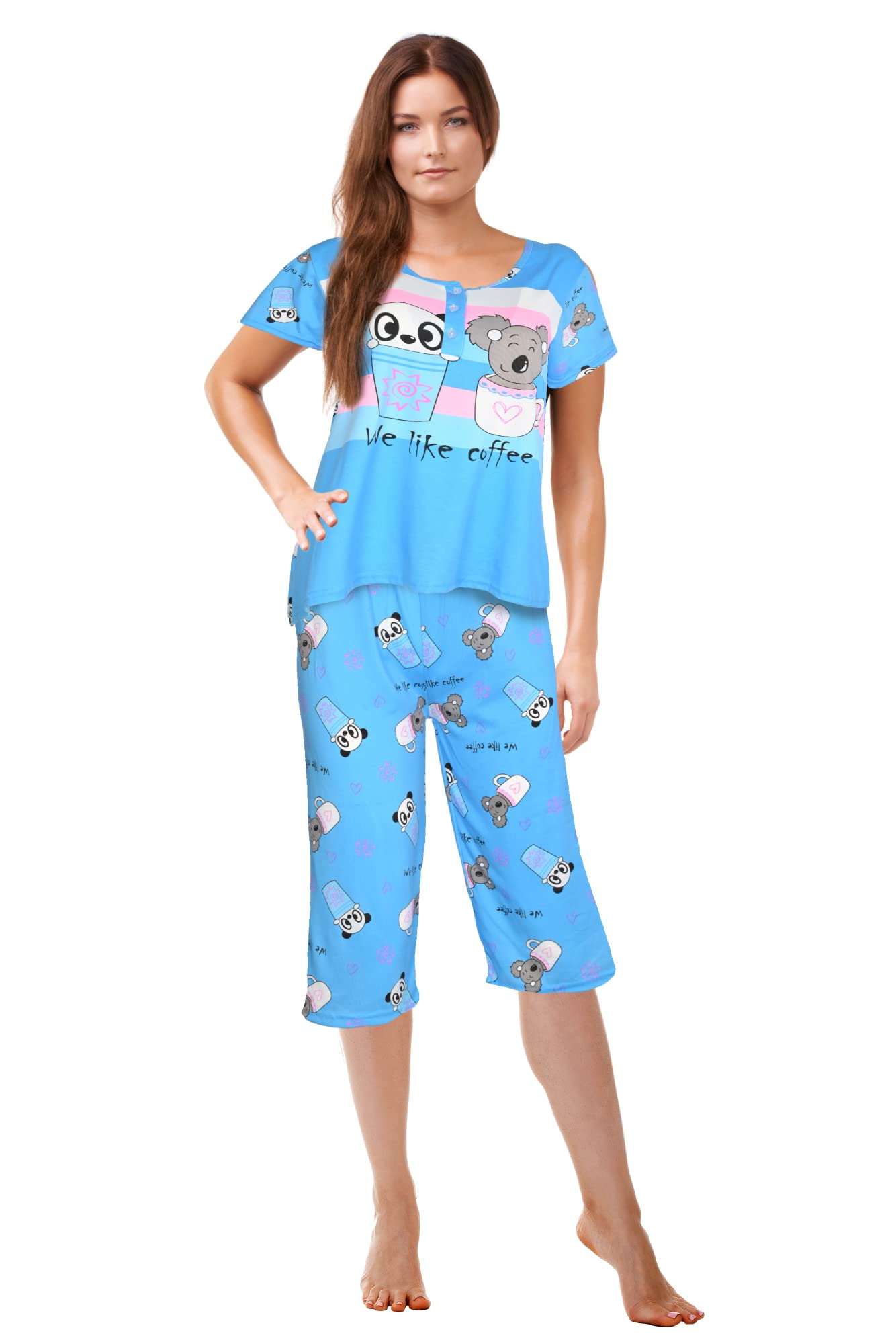 JEFFRICO Womens Pajamas For Women Capri Set Sleepwear Soft Pajamas