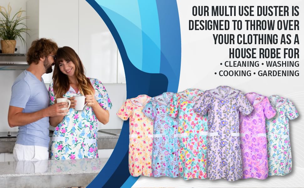 JEFFRICO House Dresses for Women with Pockets - Lightweight Breathable Short Sleeve Muumuu & Nightgowns - Snap Front Housecoat and Dusters for Women