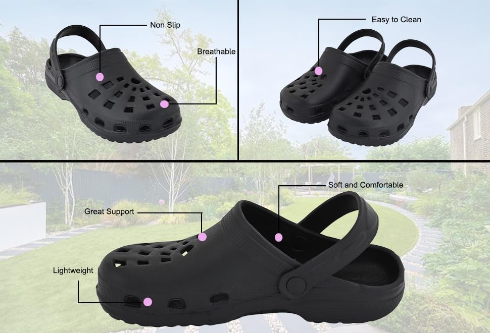 JEFFRICO Womens Clogs Breathable Lightweight Slip On Clogs Comfort Garden Shoes