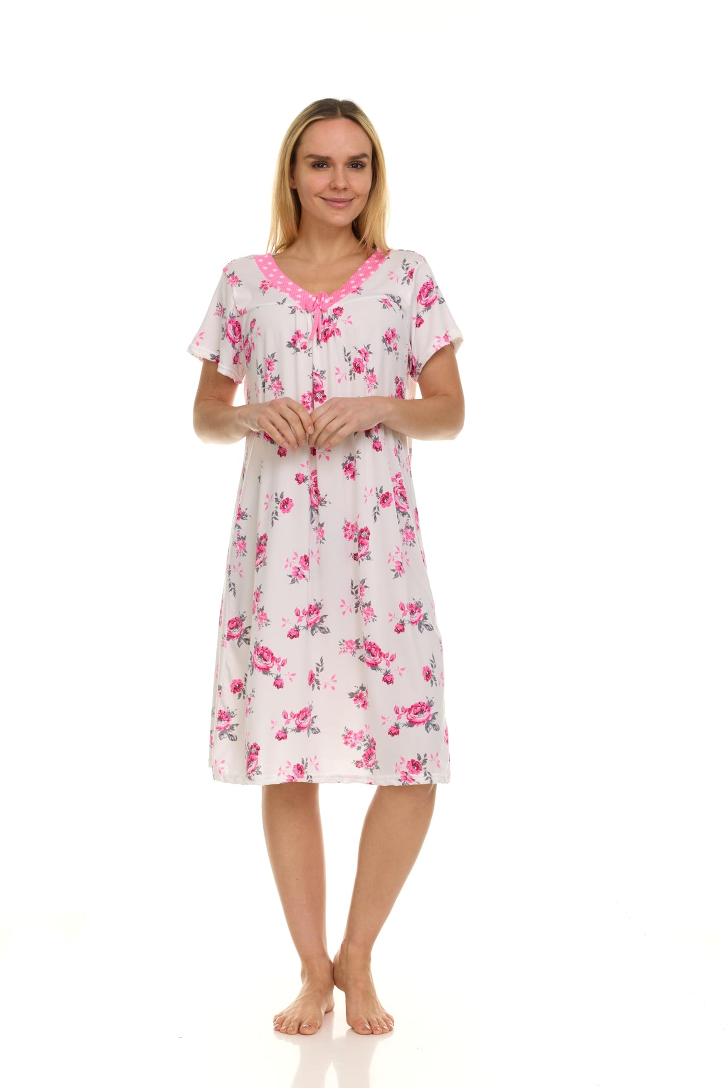 JEFFRICO Womens 2 Pack Nightgowns Short Sleeve Sleepwear Soft Pajama Dress Nightshirts