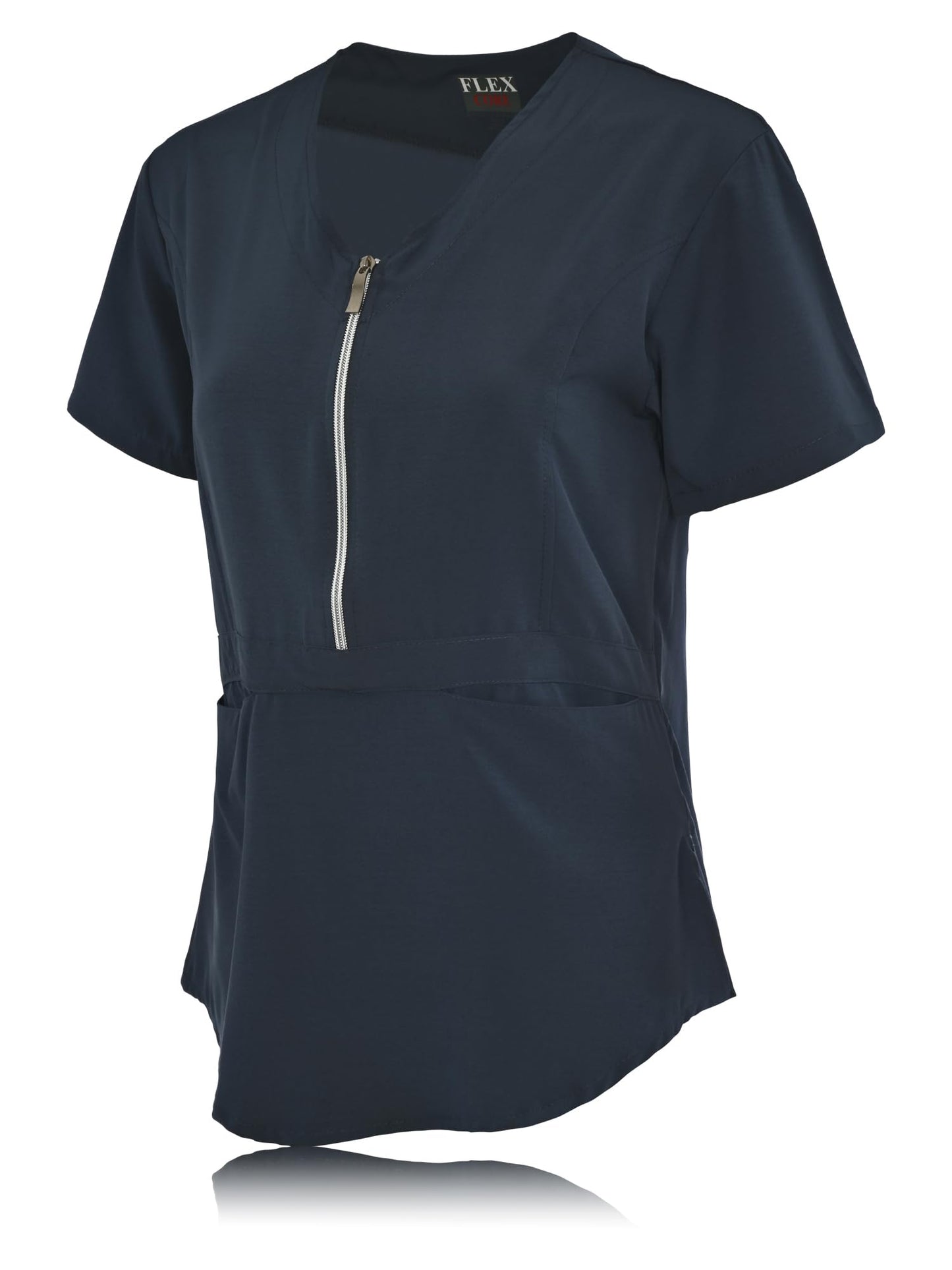 JEFFRICO Scrubs For Women Short Sleeve Zipper Front V-Neck Top 2 Pockets