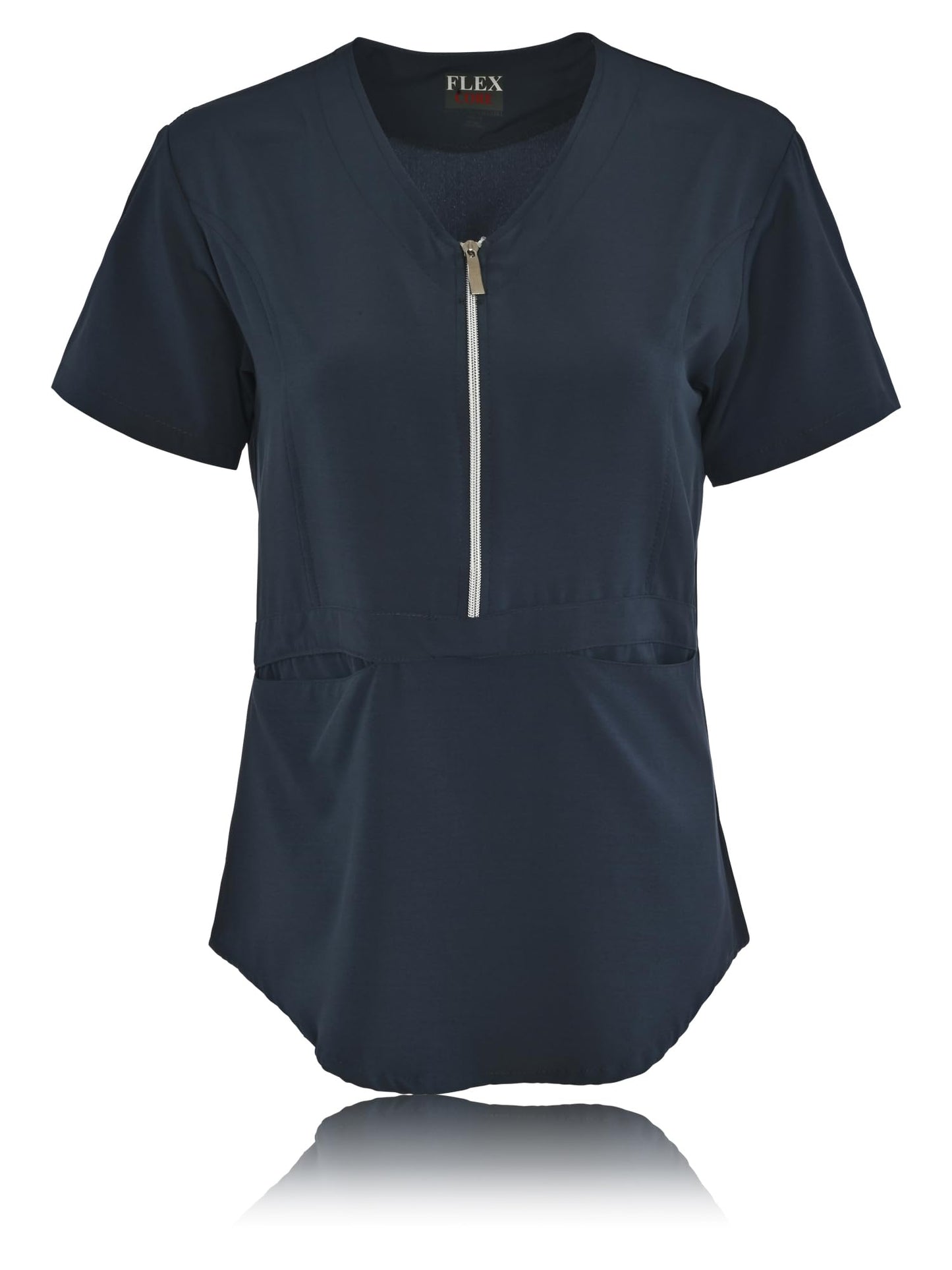 JEFFRICO Scrubs For Women Short Sleeve Zipper Front V-Neck Top 2 Pockets