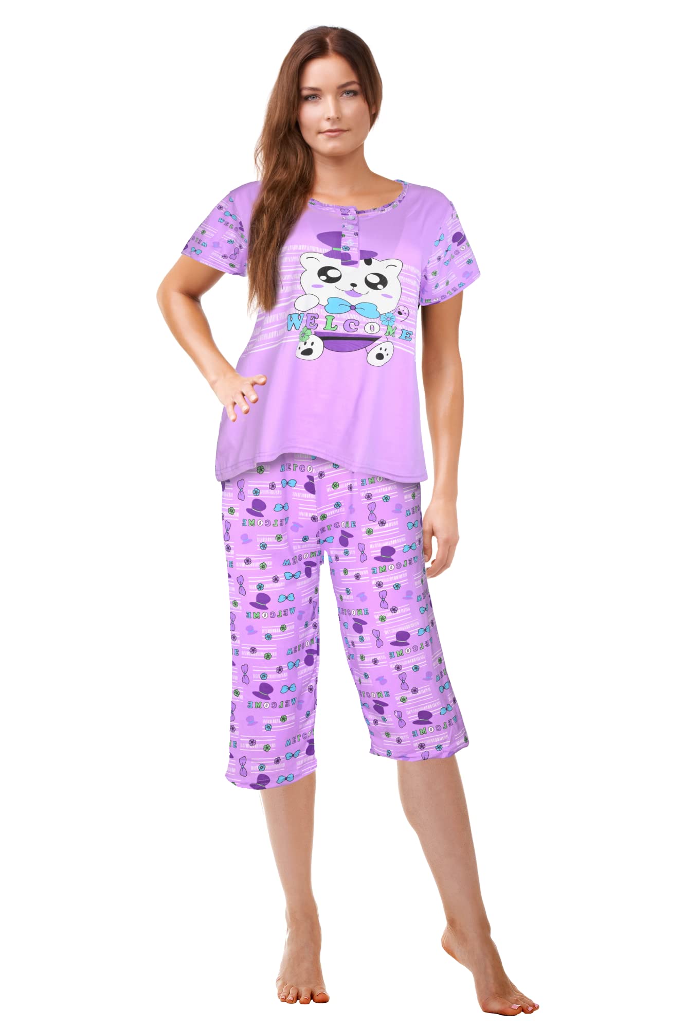JEFFRICO Womens Pajamas For Women Capri Set Sleepwear Soft Pajamas