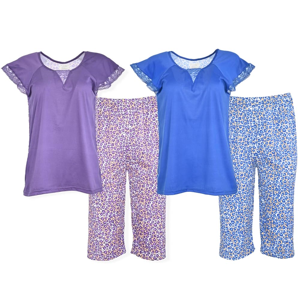 JEFFRICO Pajamas For Women 2 Pack Capri Set Sleepwear Soft Pajamas Short Sleeve Pajamas Sleepshirt With Capri Pants