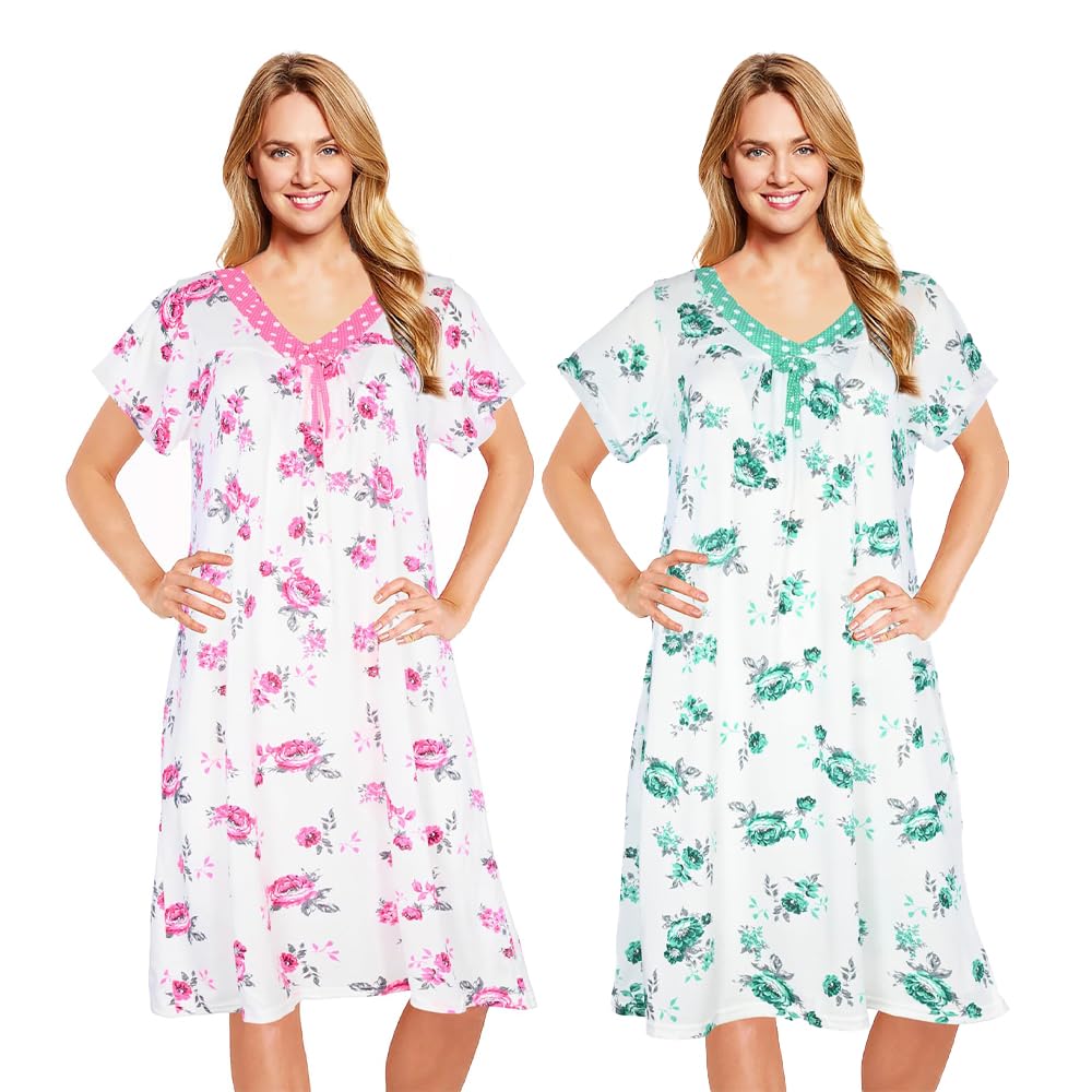 JEFFRICO Womens 2 Pack Nightgowns Short Sleeve Sleepwear Soft Pajama Dress Nightshirts