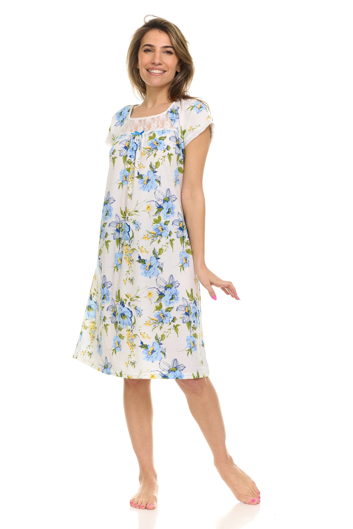 JEFFRICO Womens Nightgowns Short Sleeve Sleepwear Soft Pajama Dress Nightshirts
