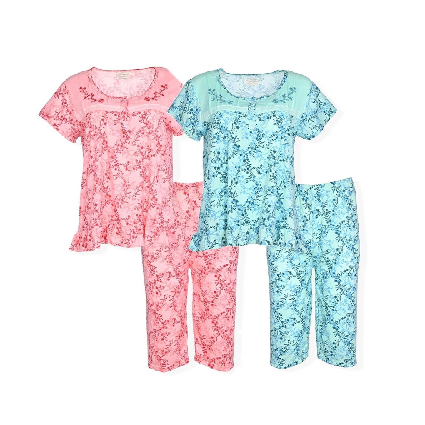 JEFFRICO Pajamas For Women 2 Pack Capri Set Sleepwear Soft Pajamas Short Sleeve Pajamas Sleepshirt With Capri Pants
