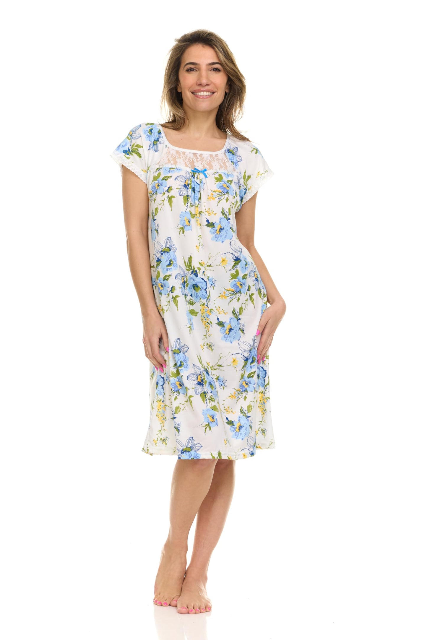 JEFFRICO Womens 2 Pack Nightgowns Short Sleeve Sleepwear Soft Pajama Dress Nightshirts