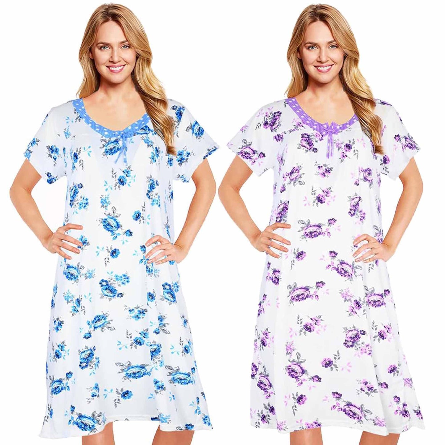 JEFFRICO Womens 2 Pack Nightgowns Short Sleeve Sleepwear Soft Pajama Dress Nightshirts