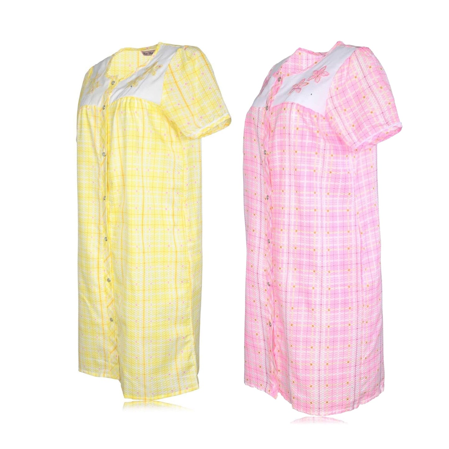 JEFFRICO 2 Pack House Dresses for Women with Pockets - Lightweight Breathable Short Sleeve Muumuu & Nightgowns - Women's Dusters