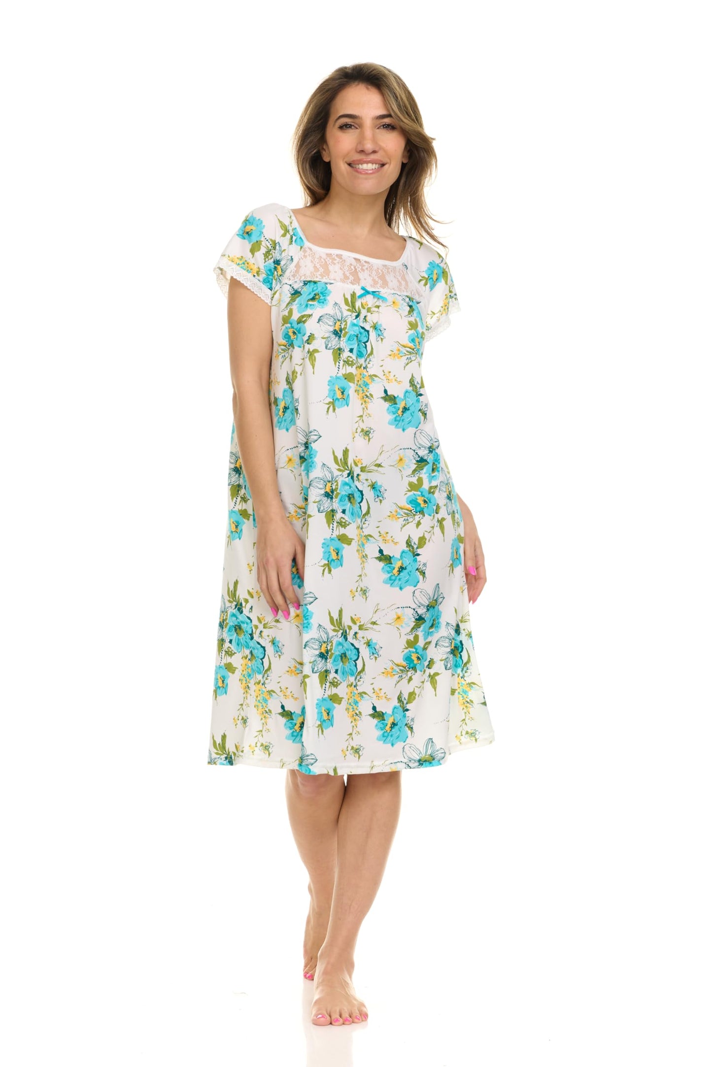 JEFFRICO Womens 2 Pack Nightgowns Short Sleeve Sleepwear Soft Pajama Dress Nightshirts