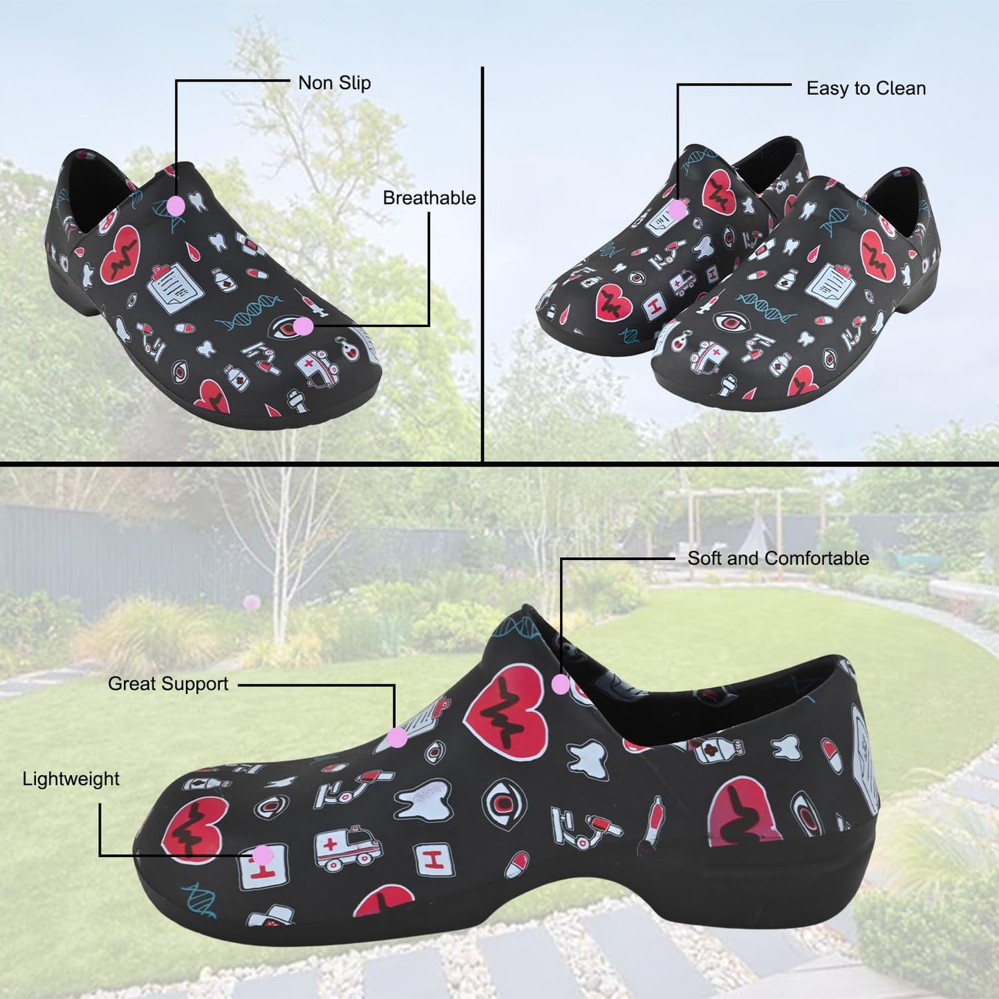 JEFFRICO Womens Clogs Breathable Lightweight Slip On Clogs Comfort Garden Shoes