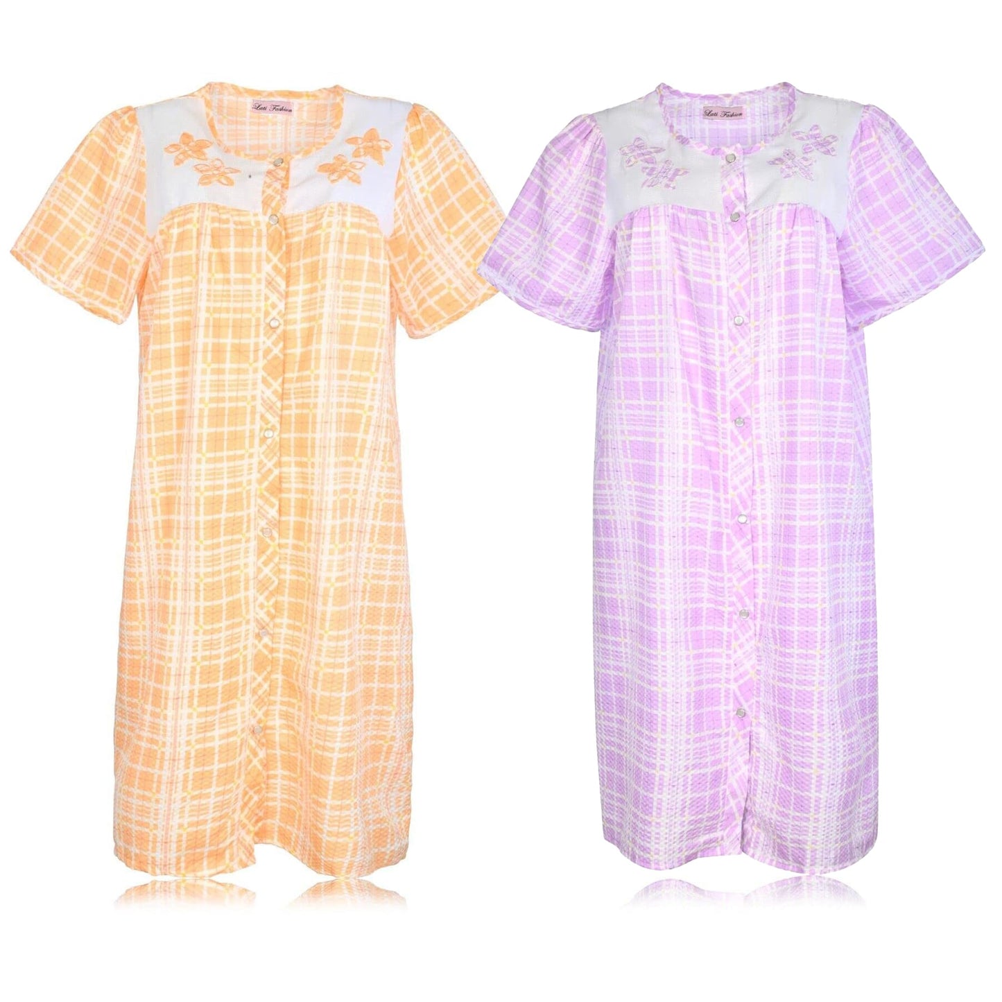 JEFFRICO 2 Pack House Dresses for Women with Pockets - Lightweight Breathable Short Sleeve Muumuu & Nightgowns - Women's Dusters