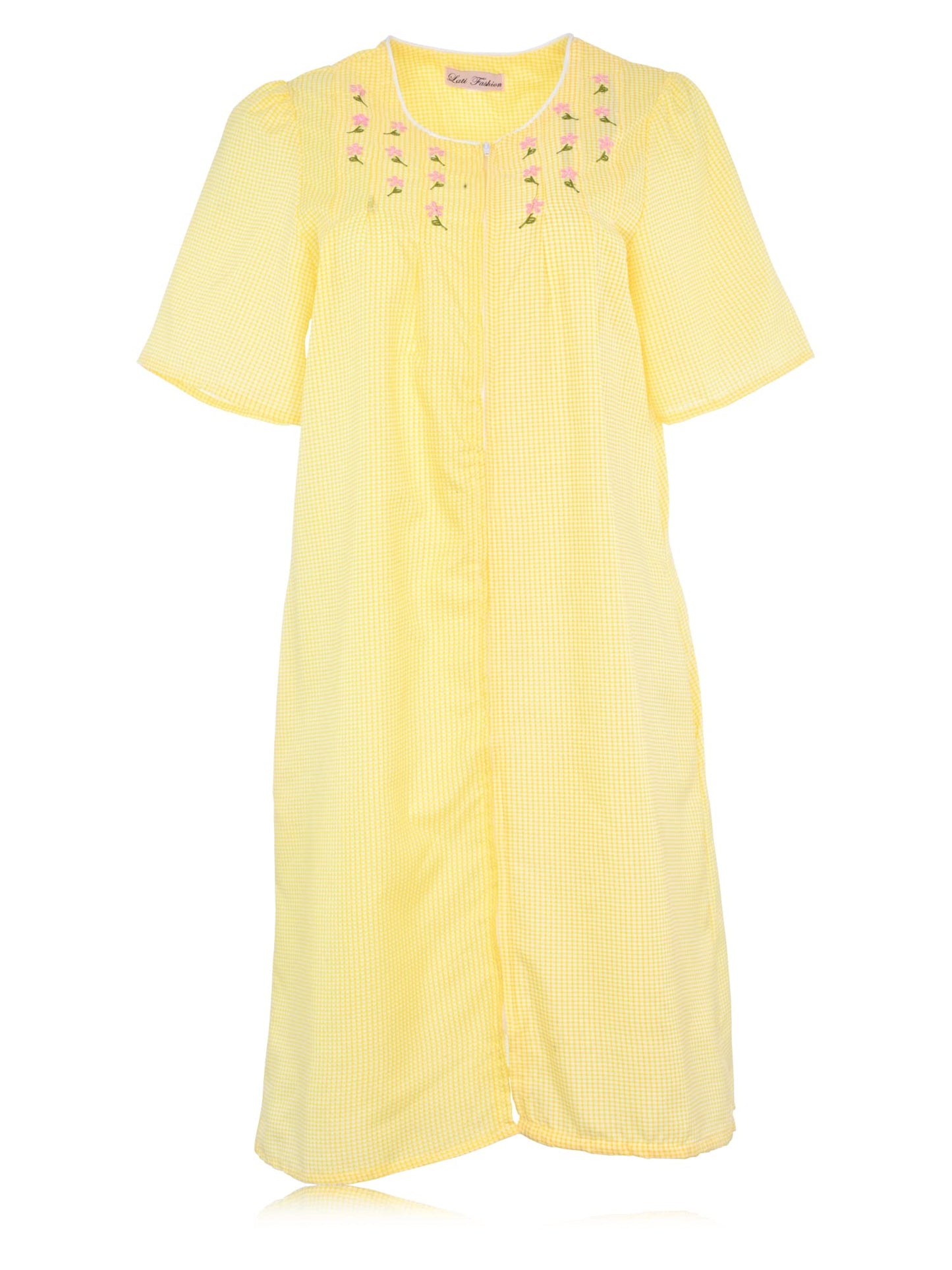 JEFFRICO House Dresses for Women with Pockets - Lightweight Breathable Short Sleeve Muumuu & Nightgowns - Zipper Front Housecoat and Dusters for Women