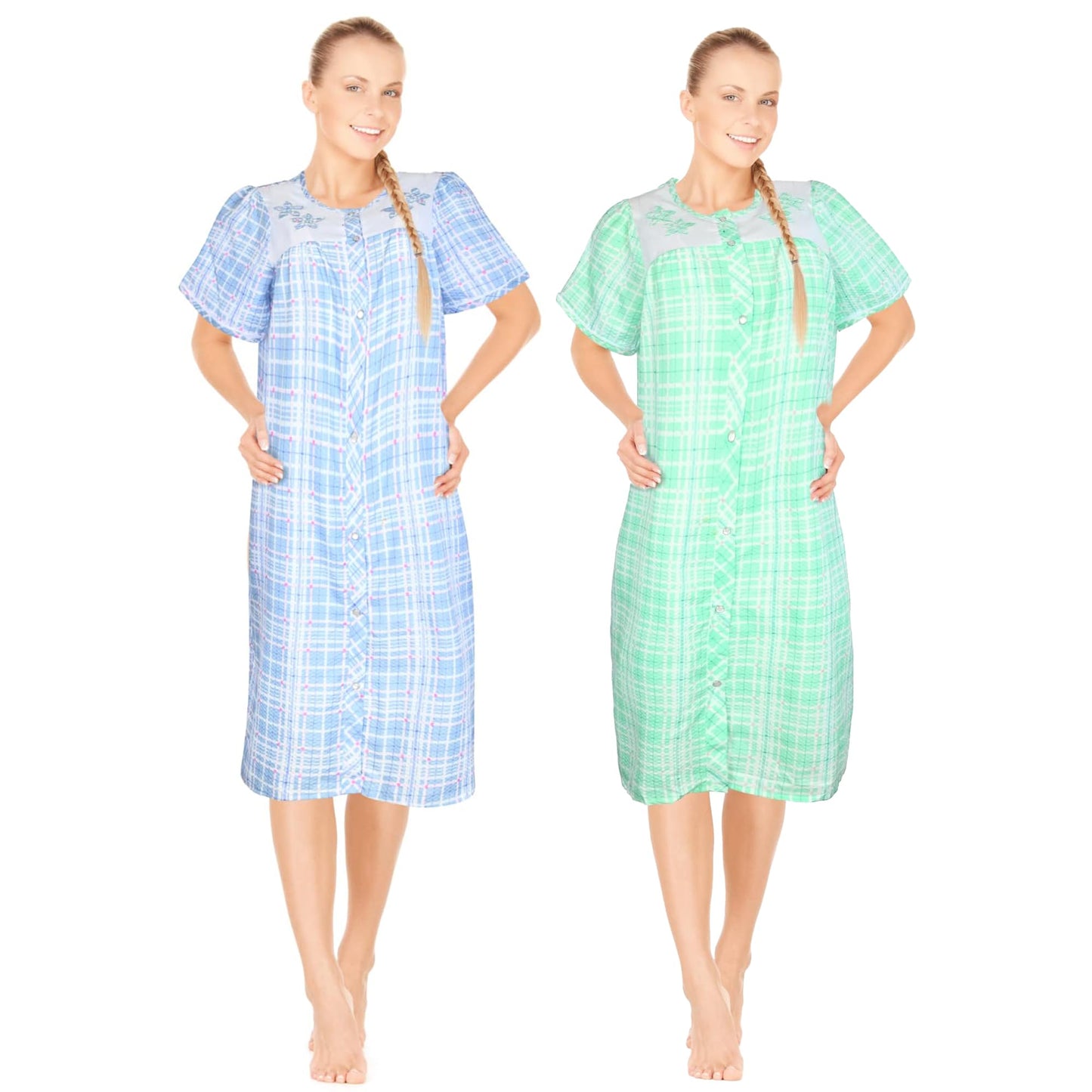 JEFFRICO 2 Pack House Dresses for Women with Pockets - Lightweight Breathable Short Sleeve Muumuu & Nightgowns - Women's Dusters