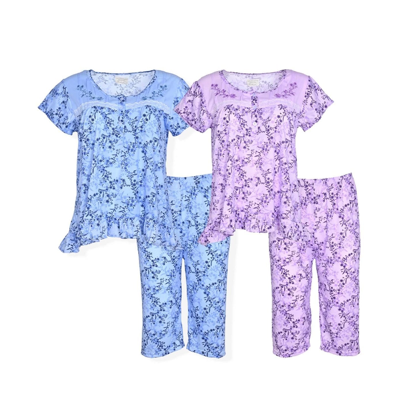 JEFFRICO Pajamas For Women 2 Pack Capri Set Sleepwear Soft Pajamas Short Sleeve Pajamas Sleepshirt With Capri Pants