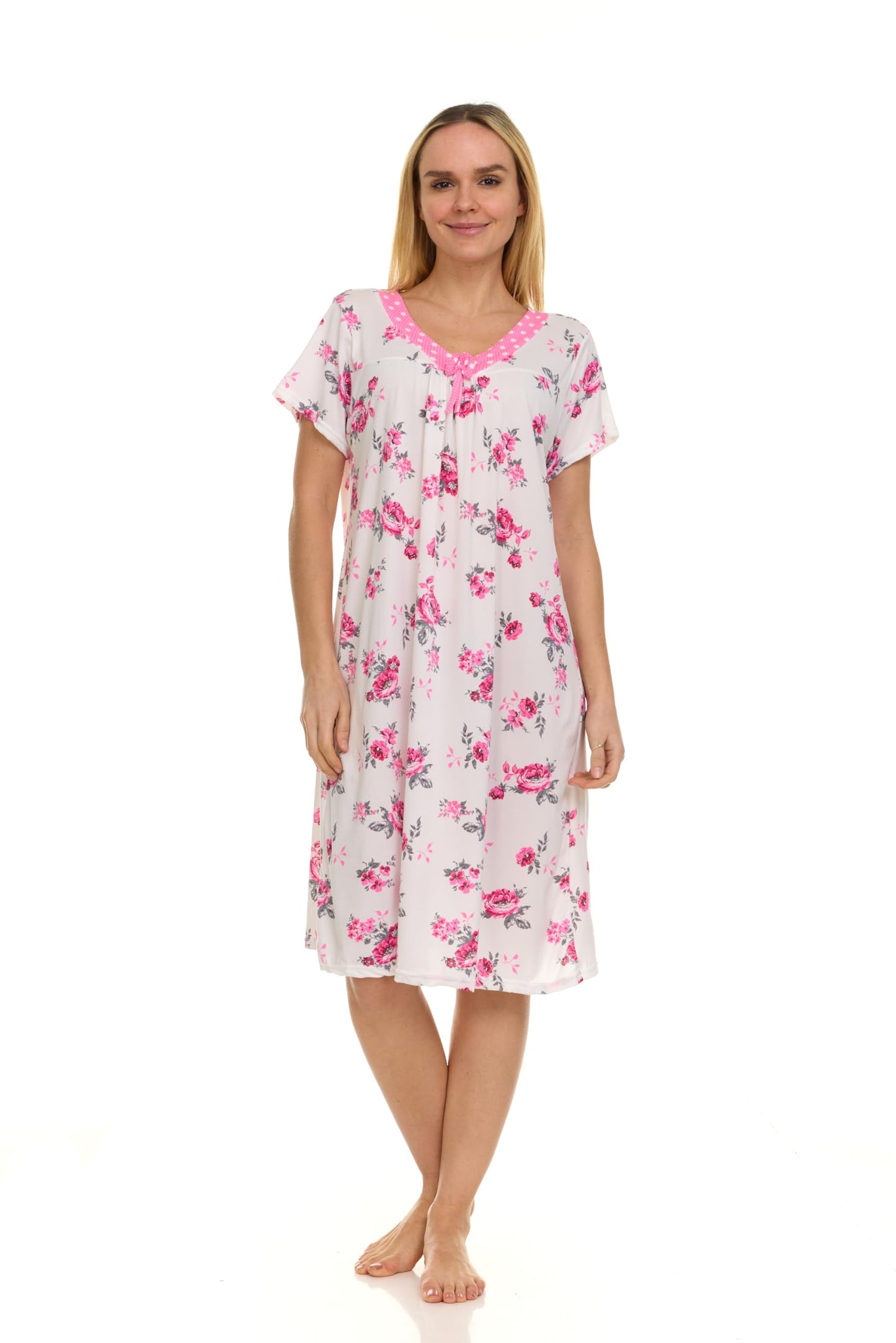 JEFFRICO Womens 2 Pack Nightgowns Short Sleeve Sleepwear Soft Pajama Dress Nightshirts