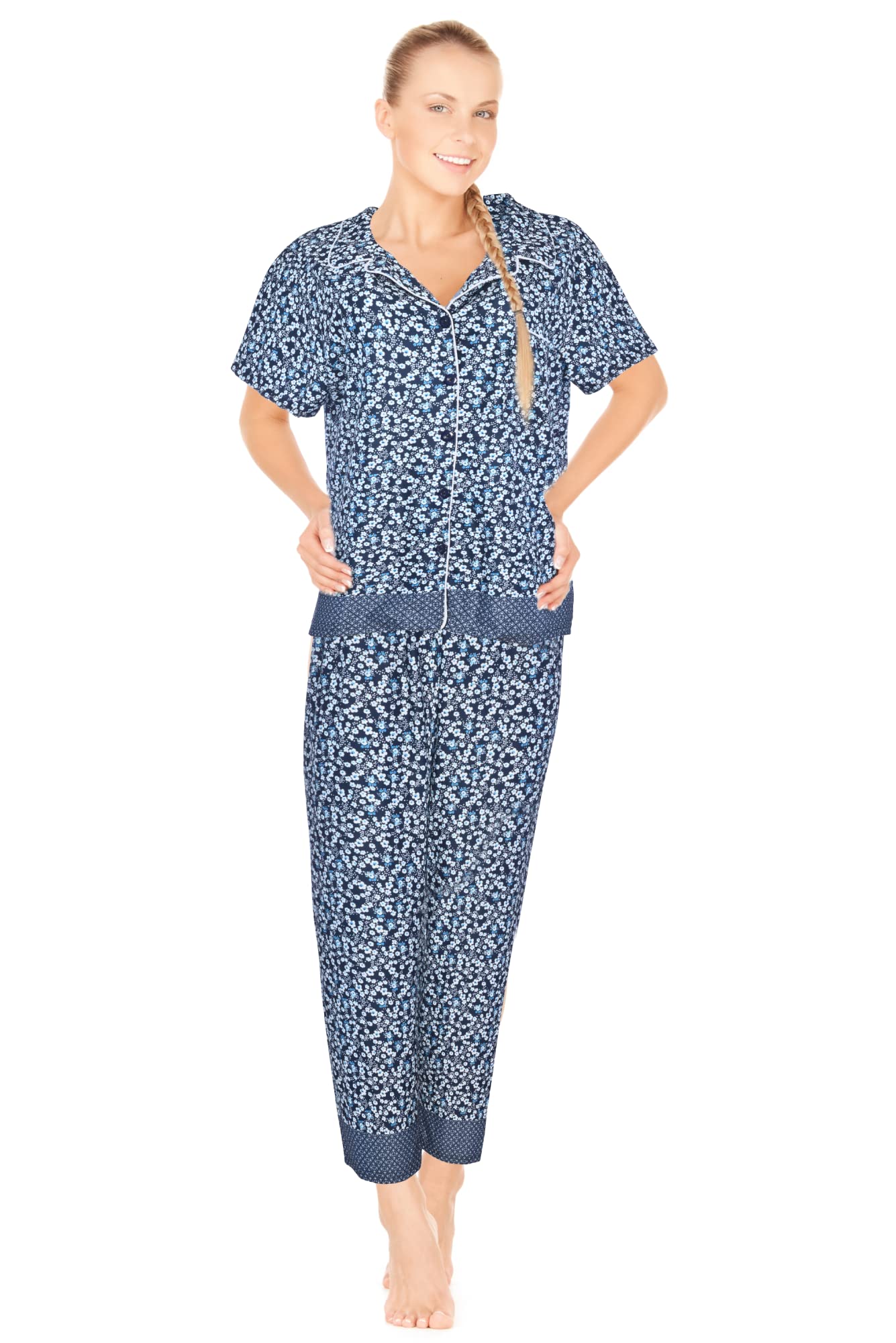JEFFRICO Womens Pajamas For Women Ankle Length Pajamas Set Sleepwear Soft Pajamas