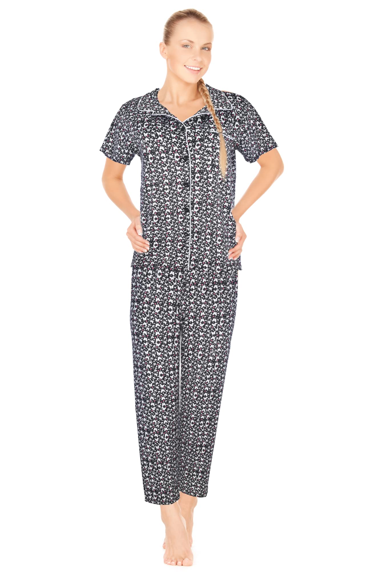 JEFFRICO Womens Pajamas For Women Ankle Length Pajamas Set Sleepwear Soft Pajamas