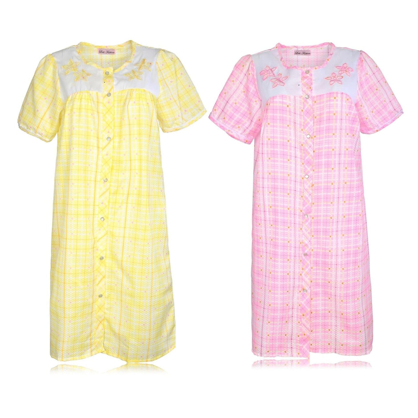 JEFFRICO 2 Pack House Dresses for Women with Pockets - Lightweight Breathable Short Sleeve Muumuu & Nightgowns - Women's Dusters