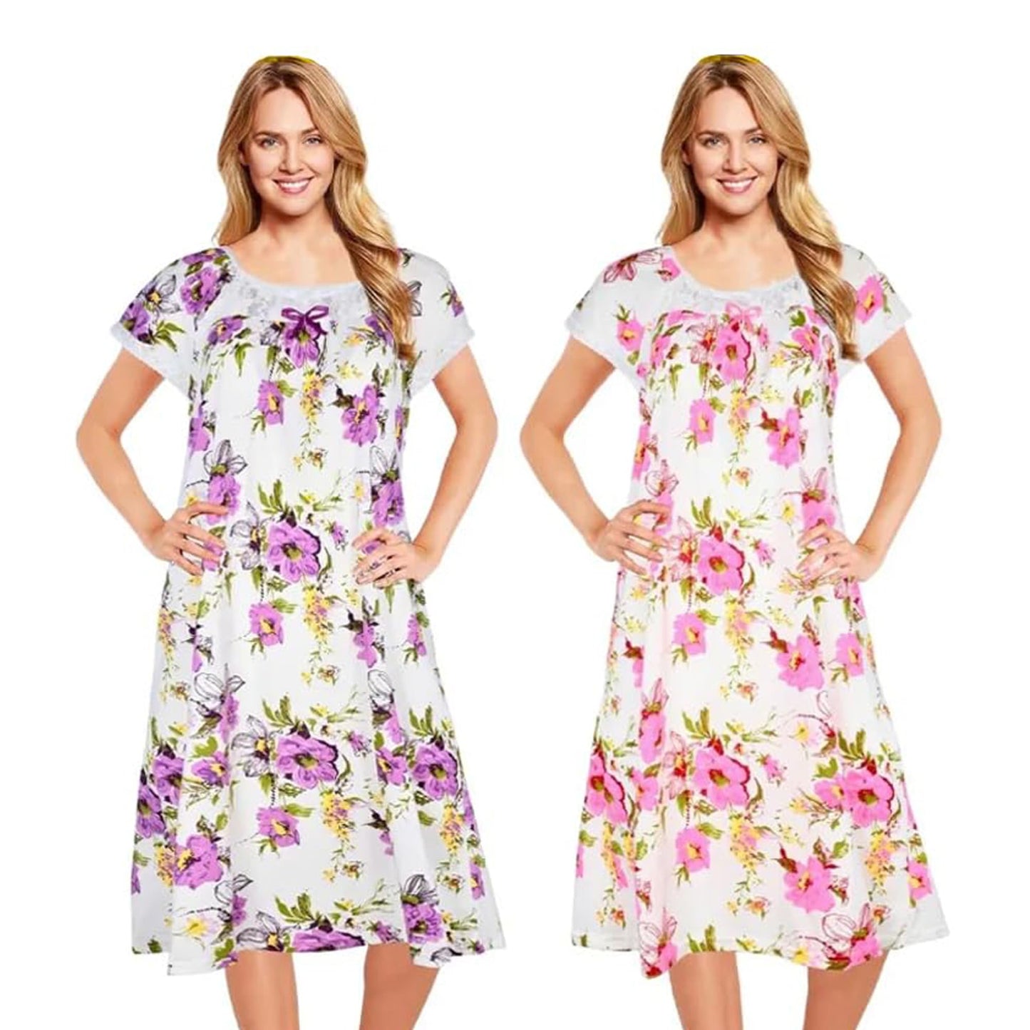 JEFFRICO Womens 2 Pack Nightgowns Short Sleeve Sleepwear Soft Pajama Dress Nightshirts