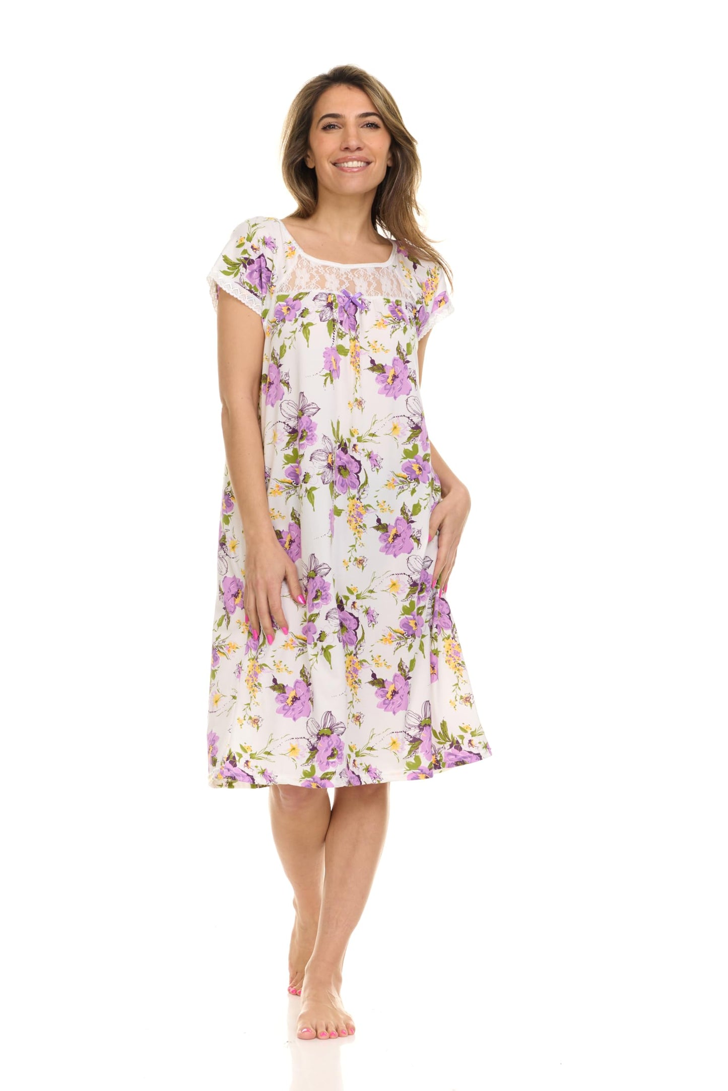 JEFFRICO Womens 2 Pack Nightgowns Short Sleeve Sleepwear Soft Pajama Dress Nightshirts