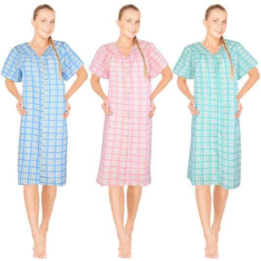 JEFFRICO 3 Pack House Dresses for Women with Pockets - Lightweight Breathable Short Sleeve Muumuu & Nightgowns - Dusters