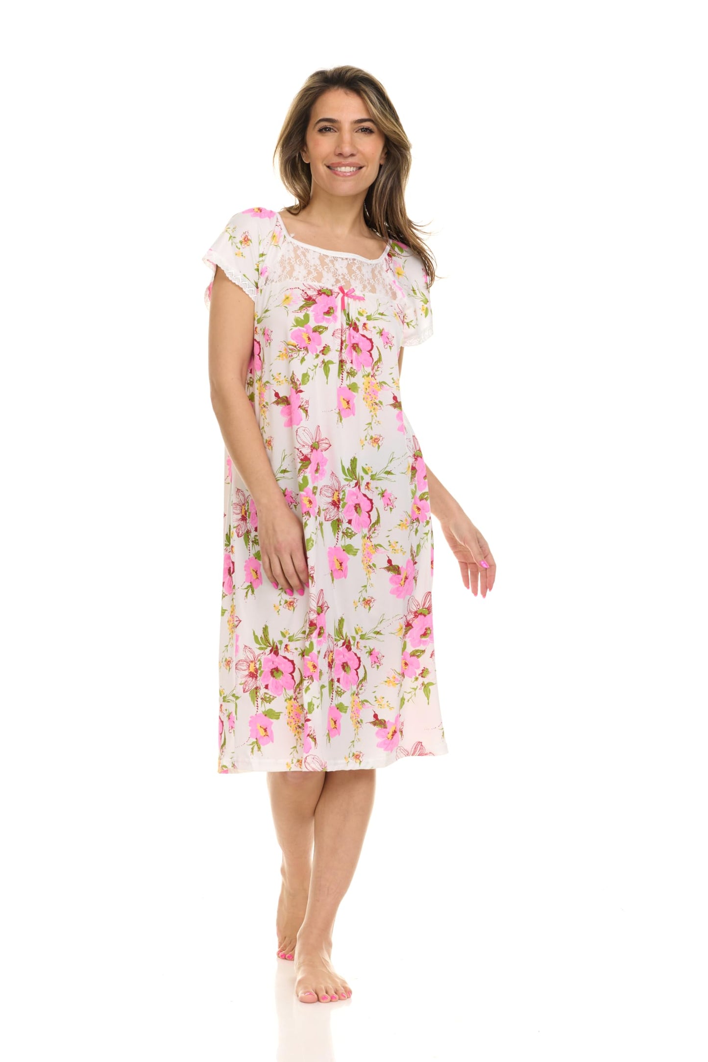 JEFFRICO Womens 2 Pack Nightgowns Short Sleeve Sleepwear Soft Pajama Dress Nightshirts