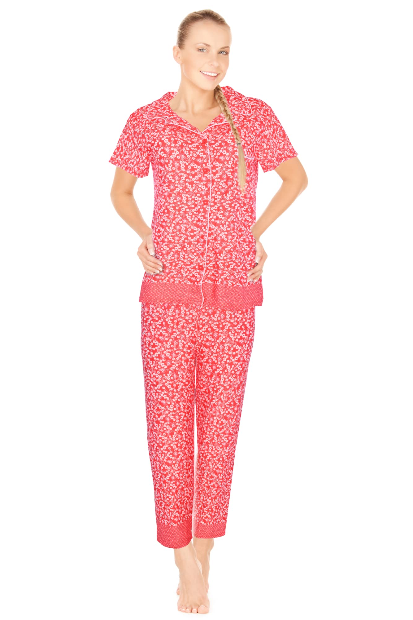 JEFFRICO Womens Pajamas For Women Ankle Length Pajamas Set Sleepwear Soft Pajamas