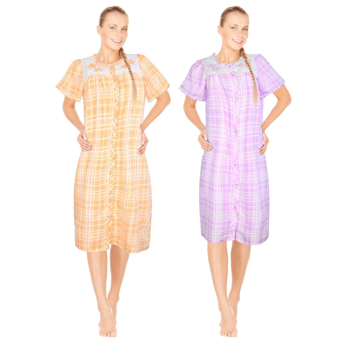 JEFFRICO 2 Pack House Dresses for Women with Pockets - Lightweight Breathable Short Sleeve Muumuu & Nightgowns - Women's Dusters