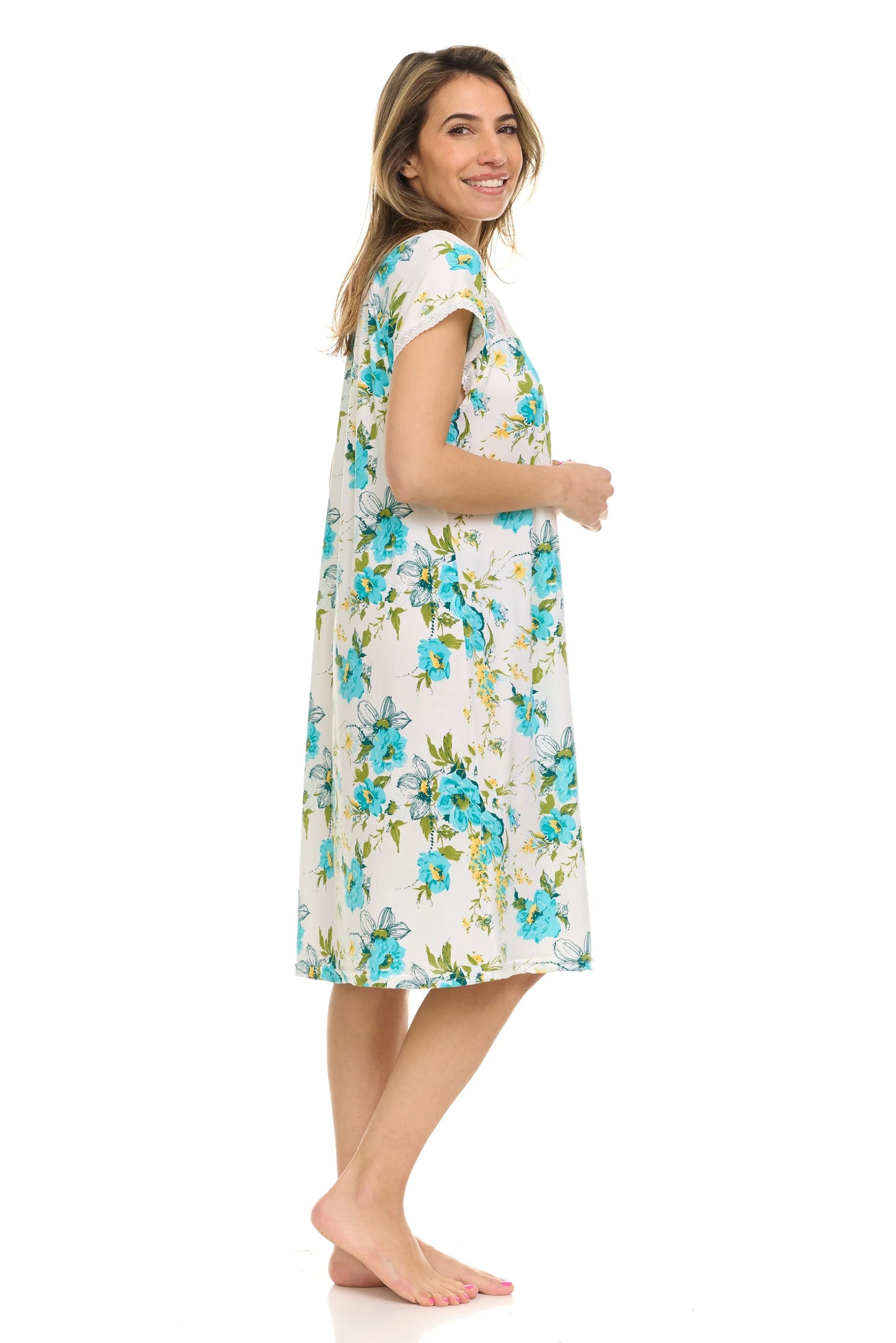 JEFFRICO Womens Nightgowns Short Sleeve Sleepwear Soft Pajama Dress Nightshirts