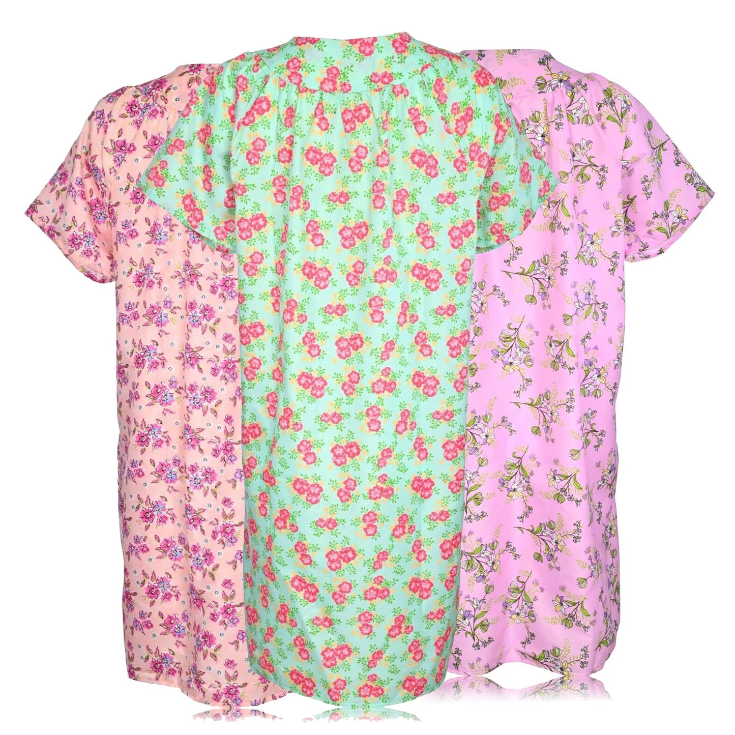 JEFFRICO 3 Pack House Dresses for Women with Pockets - Lightweight Breathable Short Sleeve Muumuu & Nightgowns - Dusters