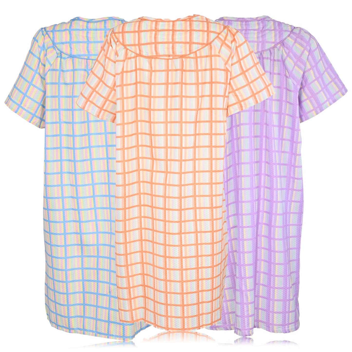 JEFFRICO 3 Pack House Dresses for Women with Pockets - Lightweight Breathable Short Sleeve Muumuu & Nightgowns - Dusters